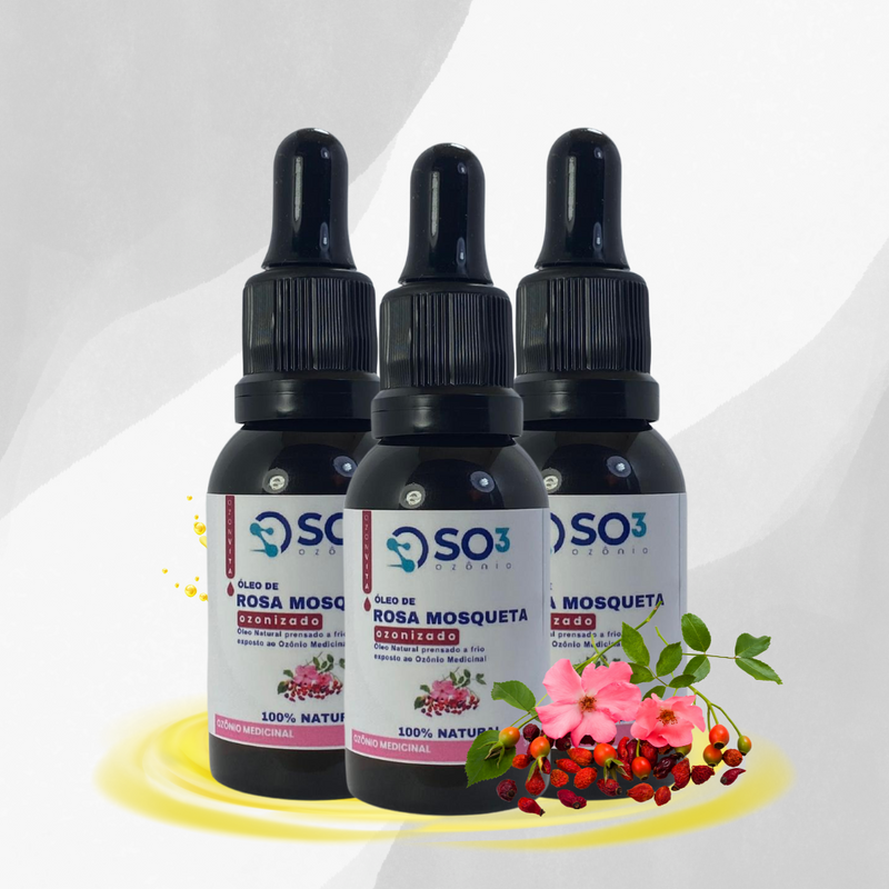 KIT 3 ÓLEO de ROSA MOSQUETA Ozonizado - Hidratação e Restauração Intensiva da Pele 30ml - Linha Corporal Ozonvita©