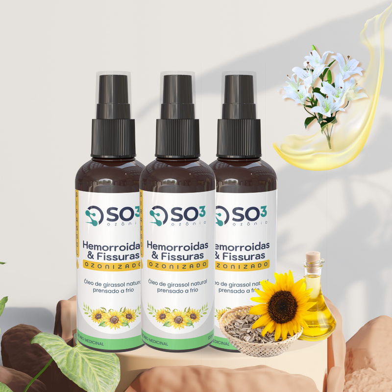 Kit 3: Hemorroidas e Fissuras 120ml - ÓLEO de GIRASSOL - Linha Saúde e Bem-estar Ozonvita©