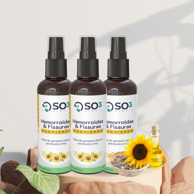 Kit 3: Hemorroidas e Fissuras 120ml - ÓLEO de GIRASSOL - Linha Saúde e Bem-estar Ozonvita©